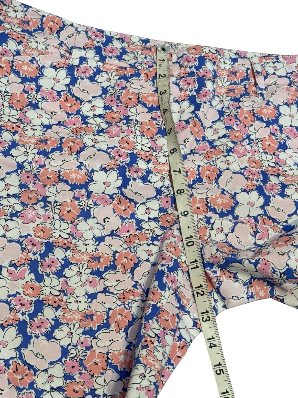 Talbots 12 Blue Floral Chino Shorts Pink Coral Preppy Cotton Summer - Picture 6 of 8